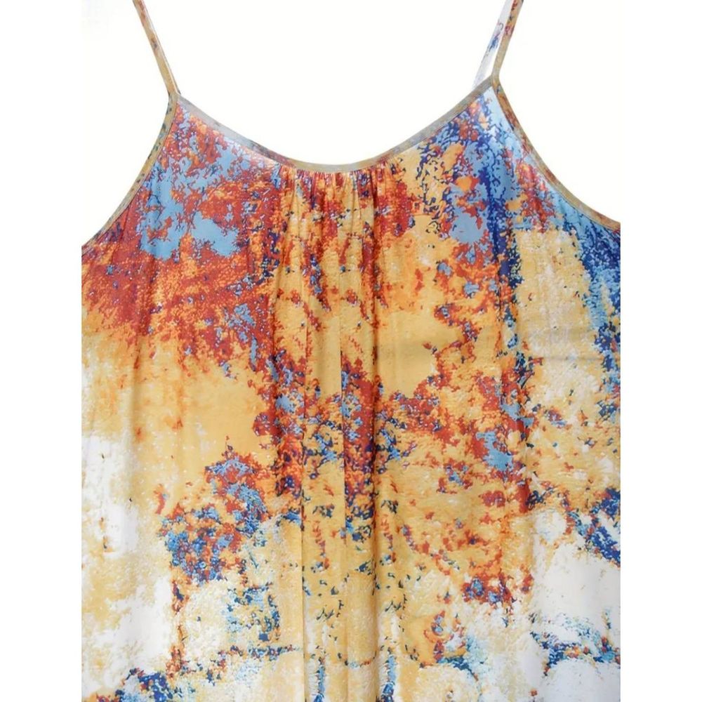 Mixed Color Boho Jumpsuit, Tie Dye Round Neck Wide Leg Slight with Stretch 14 - Picture 3 of 7